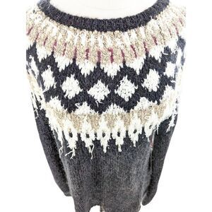 Cynthia Rowley Women Long Sleeve Scoop Neck Open-Knit Sweater Heathered Black Si